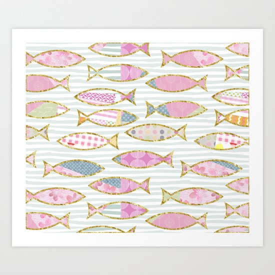 Fancy Fish pastel patchwork pattern Art Print