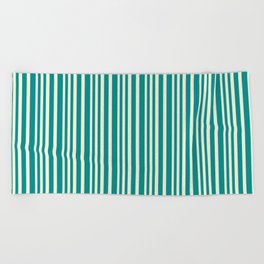 [ Thumbnail: Beige and Dark Cyan Colored Lined Pattern Beach Towel ]