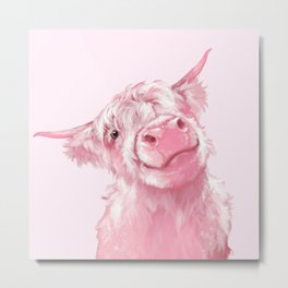 Highland Cow Pink Metal Print