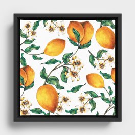 Mediterranean Summer Lemon Lemons Pattern Framed Canvas