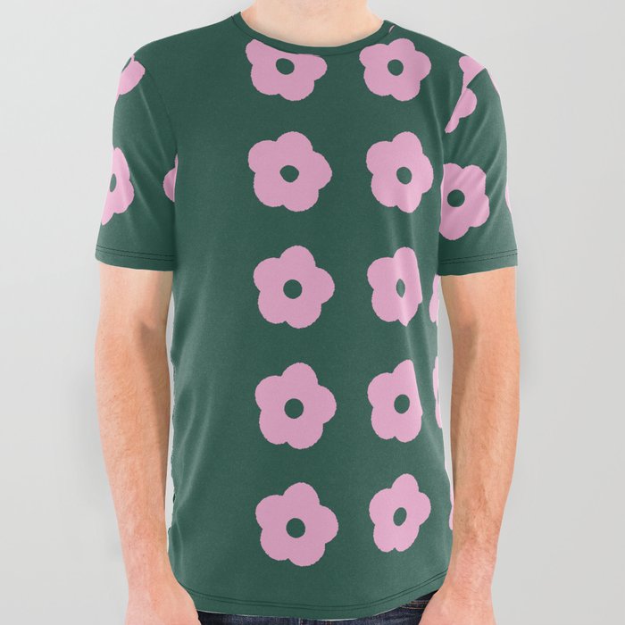 Pink cute flowers. Flowers that harmonize with patterns. pink and green. All Over Graphic Tee