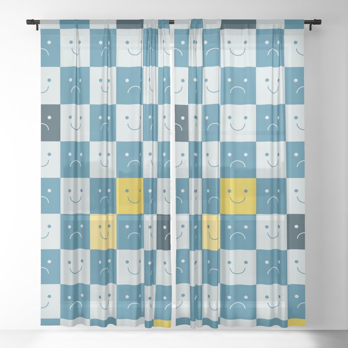 Plaid of Emotions pattern blue Sheer Curtain