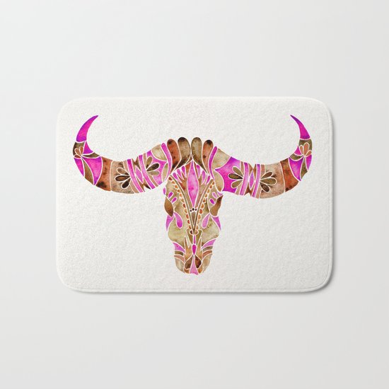 Water Buffalo Skull – Pink & Brown Bath Mat