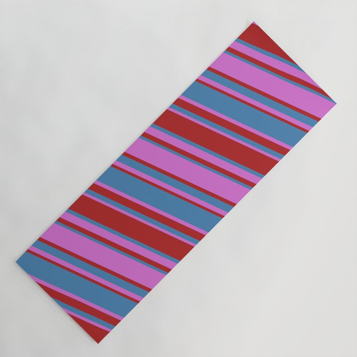 Orchid, Red & Blue Colored Lined/Striped Pattern Yoga Mat
