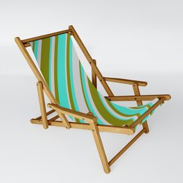 [ Thumbnail: Turquoise, Light Grey & Green Colored Lines/Stripes Pattern Sling Chair ]