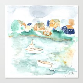 Moored Boats Harbor blue brown - crystal w design Canvas Print