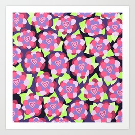 Heart Centred Flowers - purple green pink Art Print