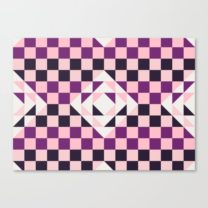 Pink and purple gingham checked ornament Canvas Print