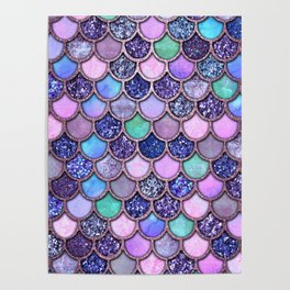 Colorful Pink & Purple Watercolor & Glitter Mermaid Scales Poster