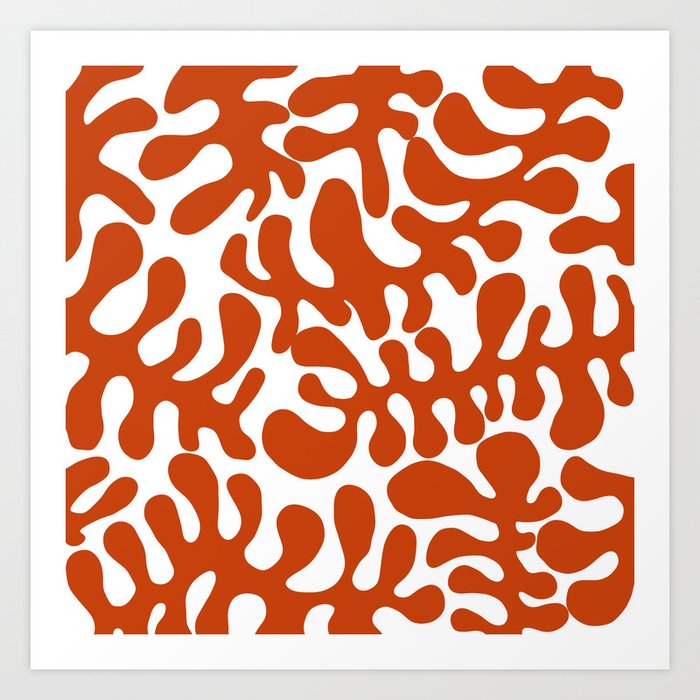 Orange Matisse cut outs seaweed pattern on white background Art Print