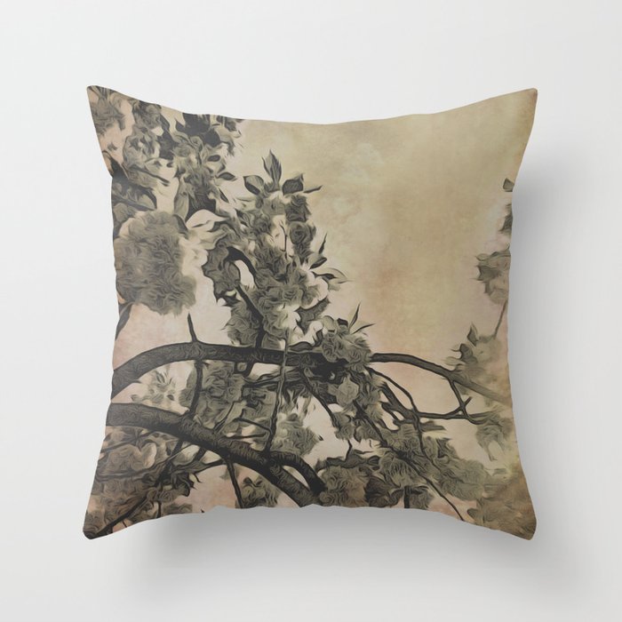 Brushed Cherry Blossoms Art Photo Throw Pillow