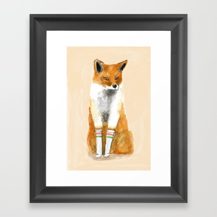 Fox with Socks Framed Art Print