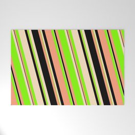 [ Thumbnail: Light Salmon, Black, Bisque & Chartreuse Colored Striped/Lined Pattern Welcome Mat ]