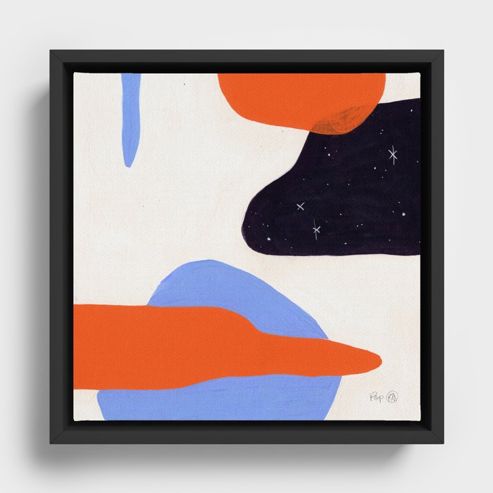 Abstract Blobazzo - Blue and Orange Framed Canvas