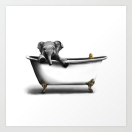 Elephant in Bath Art Print
