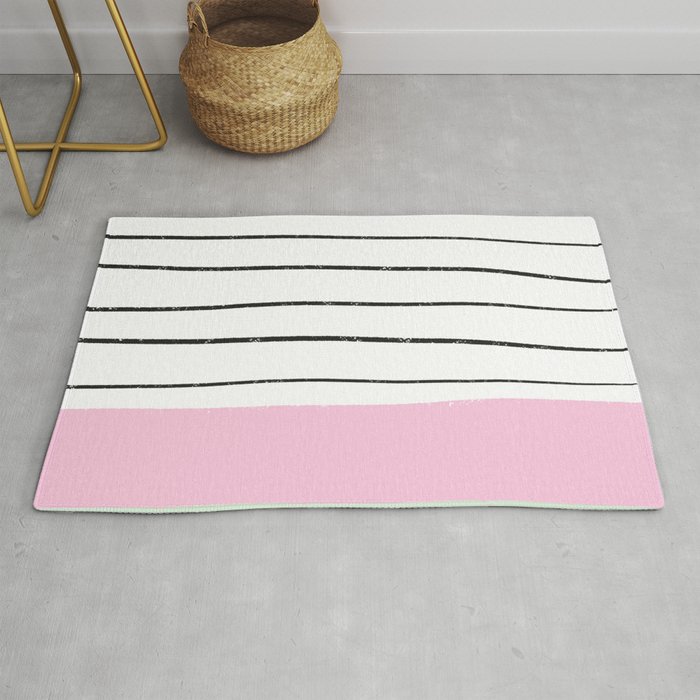 Modern geometric pastel pink green color block hand drawn stripes pattern Rug