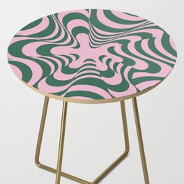 Abstract Groovy Retro Liquid Swirl Pink Green Pattern Side Table