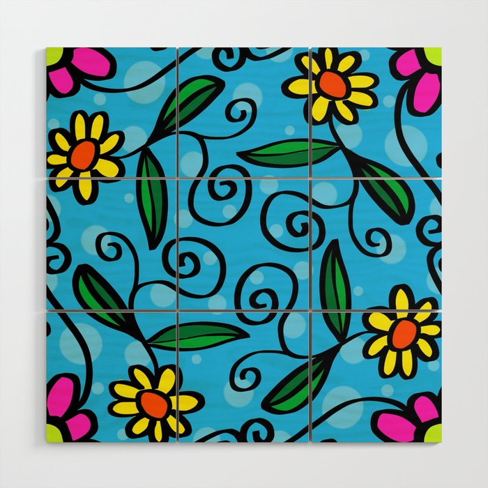 Bubbles and Flowers Pattern Wood Wall Art