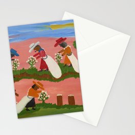 African American Masterpiece 'Six Figures Picking Cotton' folk art painting by Clementine Hunter Stationery Card
