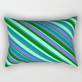 [ Thumbnail: Aquamarine, Teal, Slate Blue, and Dark Green Colored Striped Pattern Rectangular Pillow ]