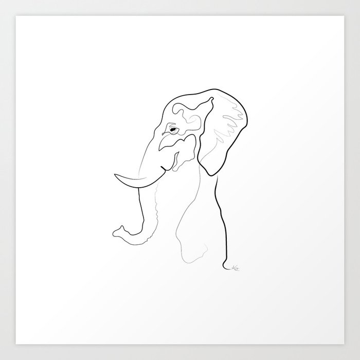 Elephant Line Drawing Art Print