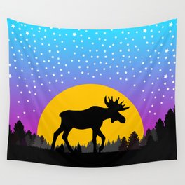 Moose Moon Light Pink and Light Blue Wall Tapestry