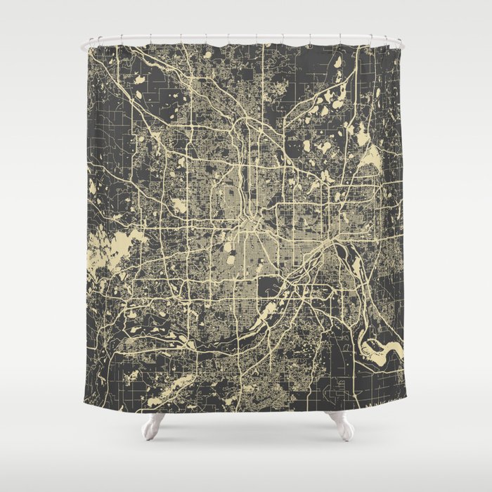 Minneapolis Map yellow Shower Curtain