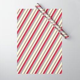 [ Thumbnail: Crimson, Dark Grey, and Light Yellow Colored Stripes Pattern Wrapping Paper ]