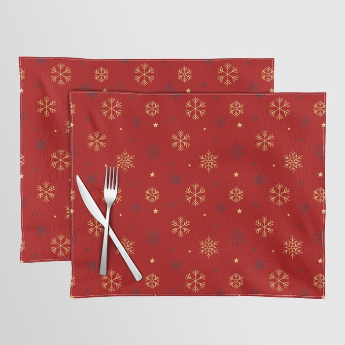 Red background with black and gold snowflake xmas pattern Placemat
