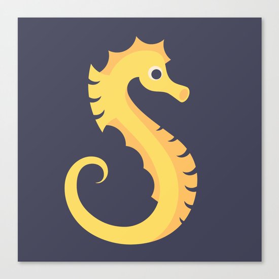 Letter S // Animal Alphabet // Seahorse Monogram Canvas Print