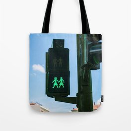0000340 Traffic light supports the  LGBQT community in Madrid Spain 3444 Tote Bag