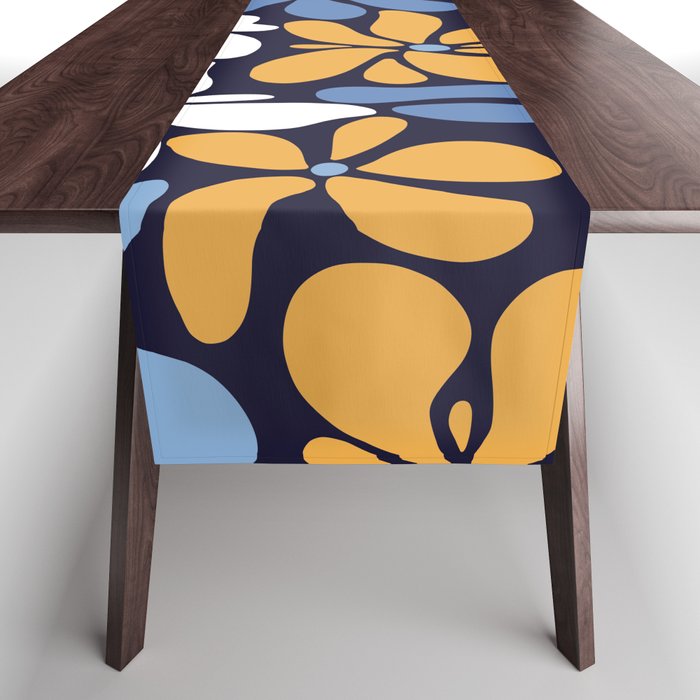 Flowers Abstract, Navy, Blue, Yellow and White Table Runner
