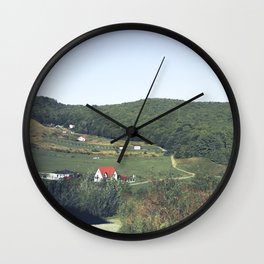 Idilic farm by the forest Wall Clock