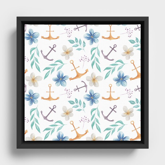 White Vintage Watercolor Anchor Framed Canvas