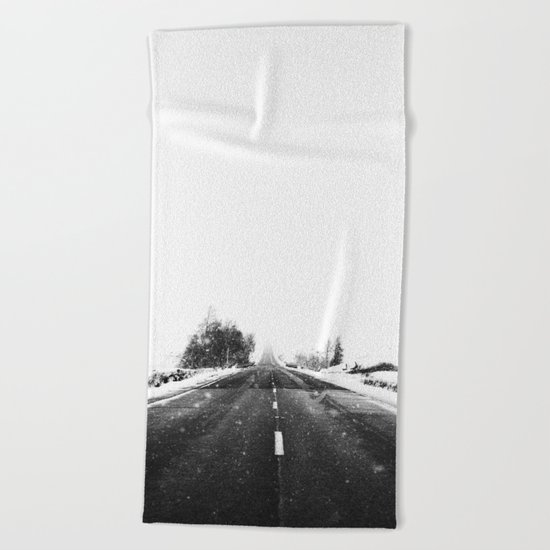 SNOW - WHITE - ROAD - WAY - TRIP - ADVENTURE Beach Towel