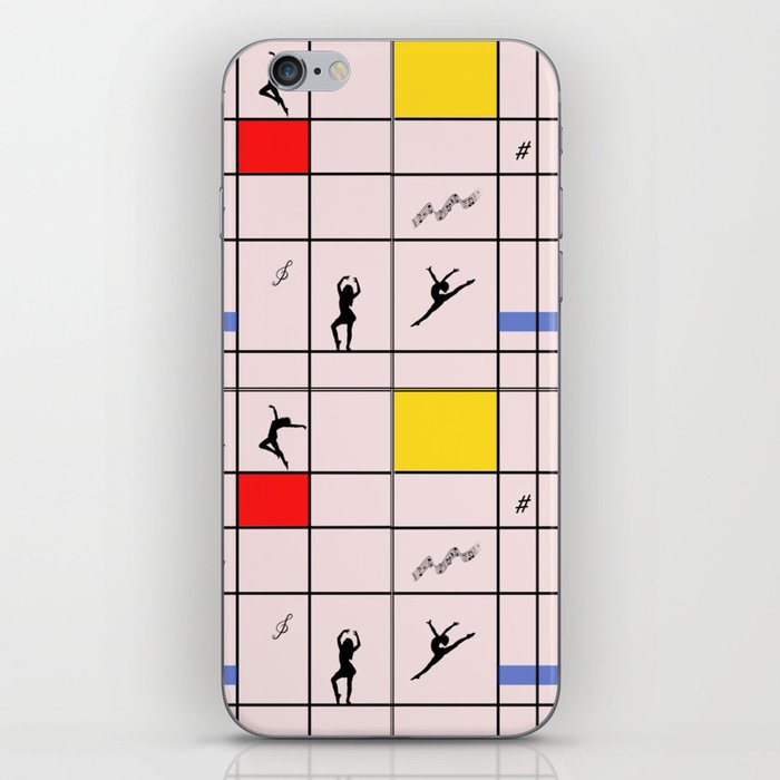 Dancing like Piet Mondrian - Composition with Red, Yellow, and Blue on the light pink background iPhone Skin