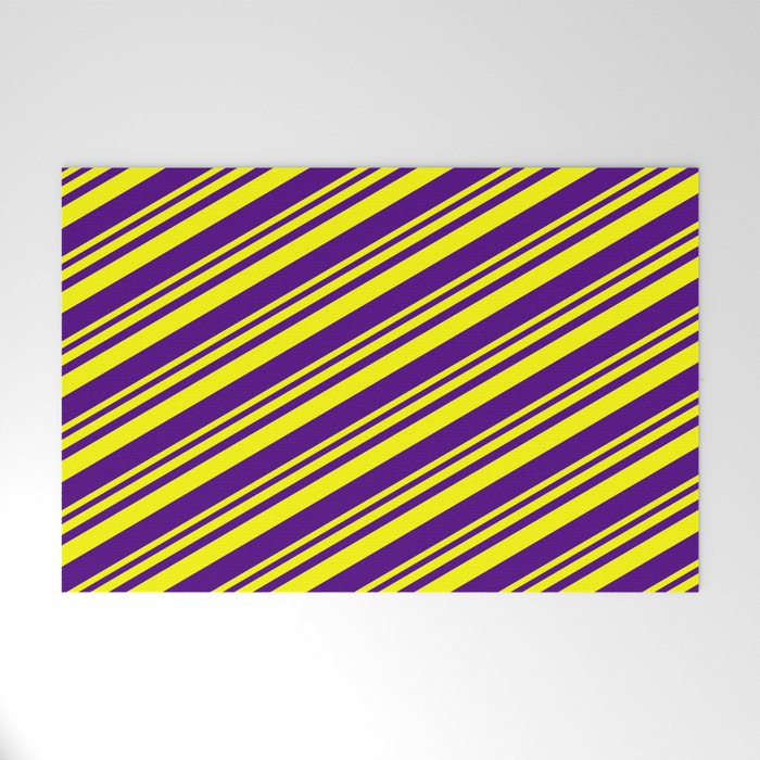 Yellow and Indigo Colored Lines/Stripes Pattern Welcome Mat