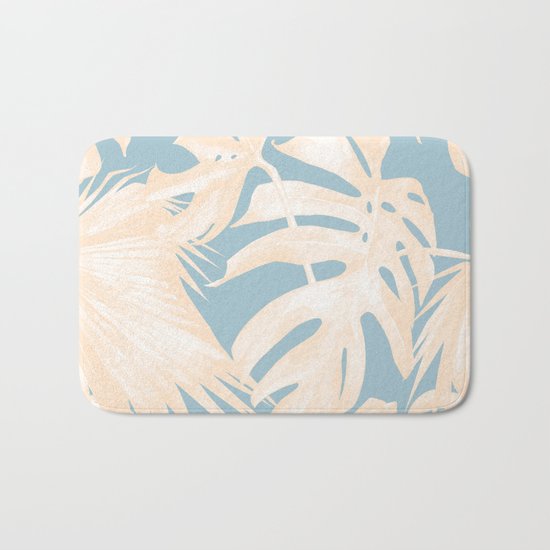 Island Vacay Hibiscus Palm Pale Coral Sky Blue Bath Mat