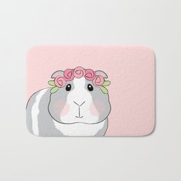 Adorable Grey Guinea Pig with Pink Rosebuds Bath Mat