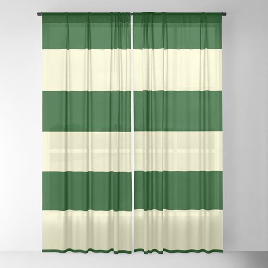 Large Stripes Sheer Curtain, Dark Green And Cream Curtains