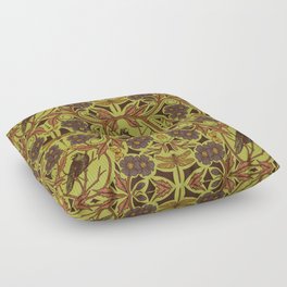 Crow & Dragonfly Floral in Retro Olive Green & Orange Floor Pillow