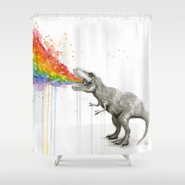 T-Rex Dinosaur Rainbow Puke Taste the Rainbow Watercolor Shower Curtain