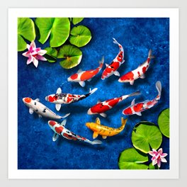 9 koi fish for luck Art Print