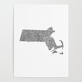 Massachusetts Map Design Poster