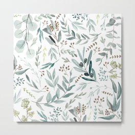 Botanical Eucalyptus Leaves Pattern Metal Print | Curated, Leaf, Pattern, Bohemian, Fall, Illustration, Plants, Patterns, Boho, Spring 