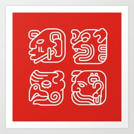 Mayan Glyphs ~ Heads Art Print