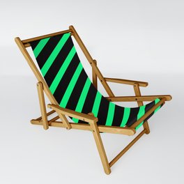 [ Thumbnail: Black and Green Colored Lined/Striped Pattern Sling Chair ]