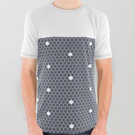 White Polka Dots Lace Horizontal Split on Dark Gray All Over Graphic Tee