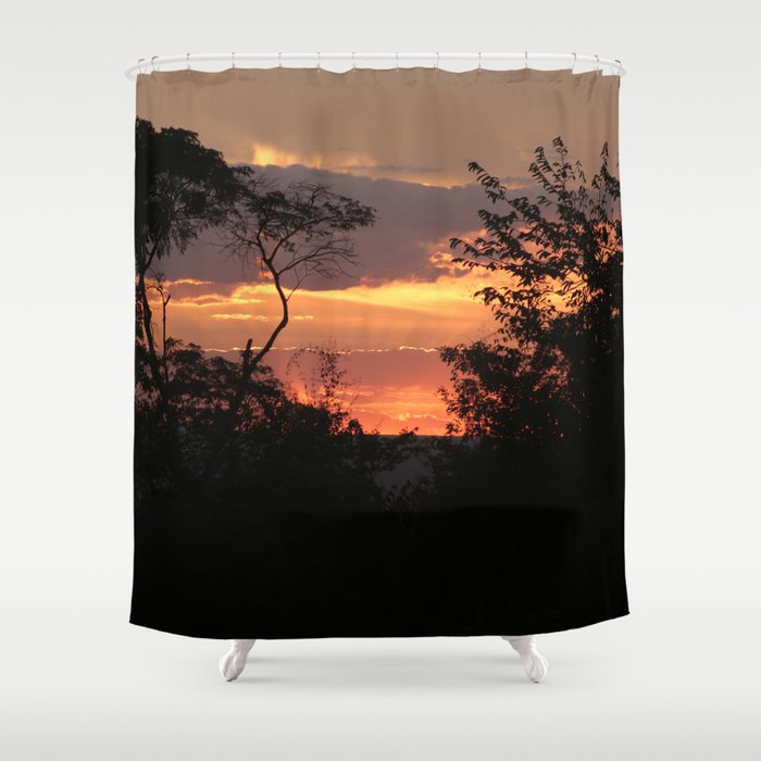 Brazil Photography - Silhouette Of Trees Under The Red Sunset Shower Curtain