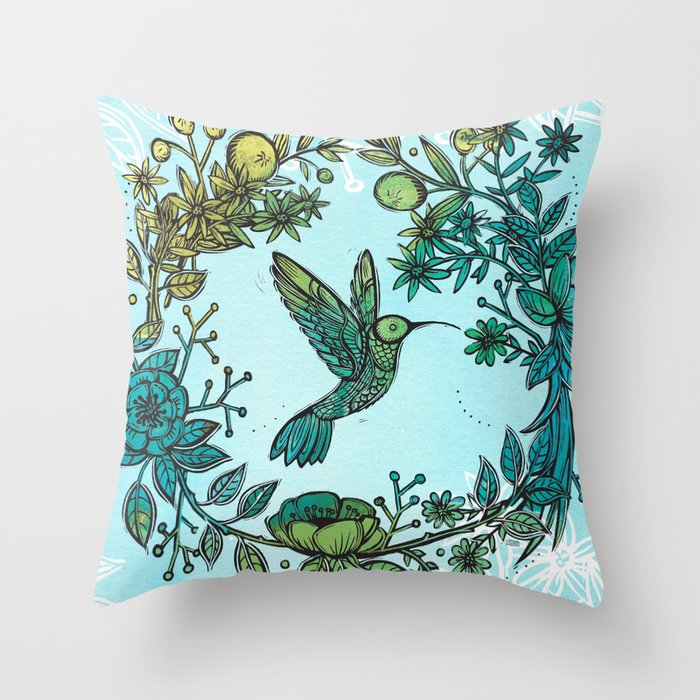 Hummingbird Garden Wreath Throw Pillow By Lydiahess